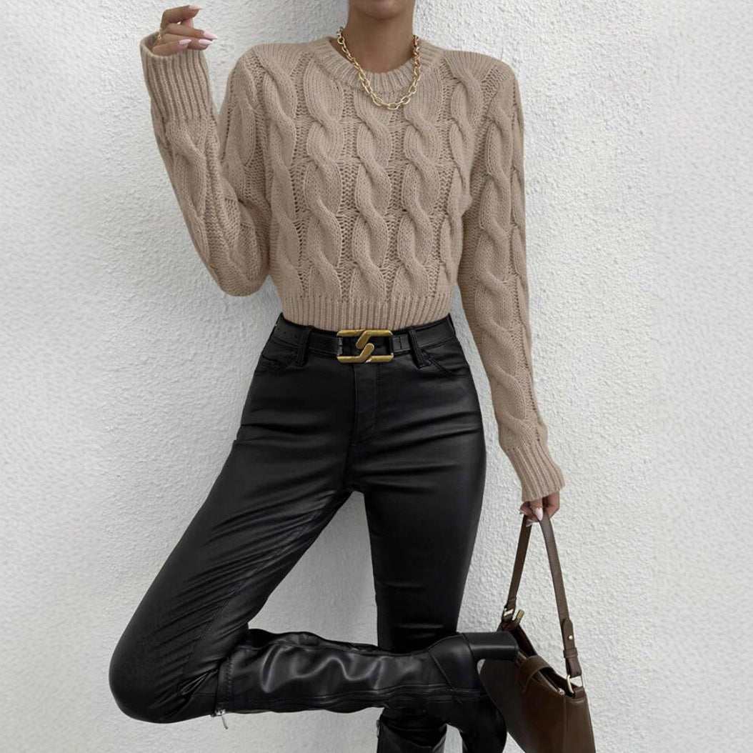 Damen Feiner Zopf‑Strickpullover mit Rundhals und gerippten Bündchen Drune