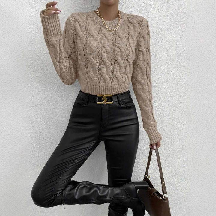 Damen Feiner Zopf‑Strickpullover mit Rundhals und gerippten Bündchen Drune