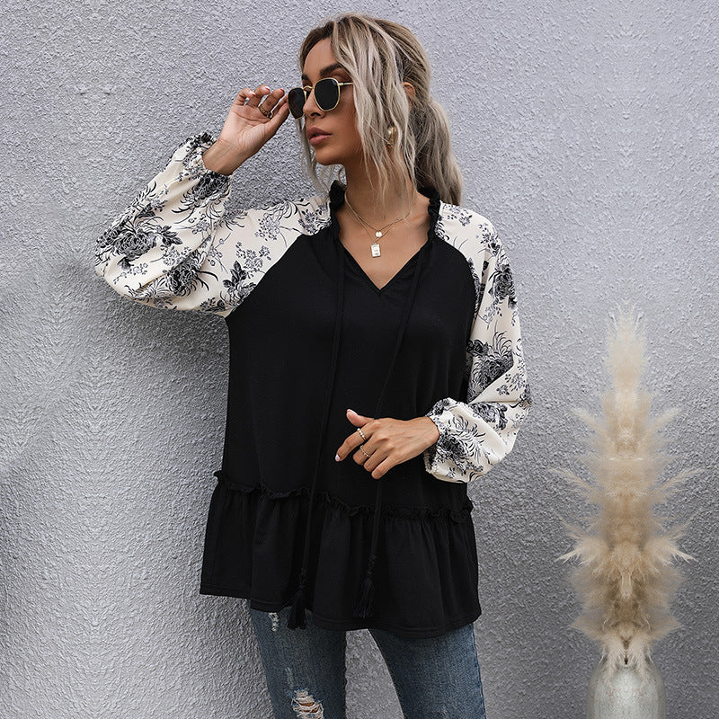 Damen Kapuzenpullover mit floralem Design und peplum Schnitt Drune