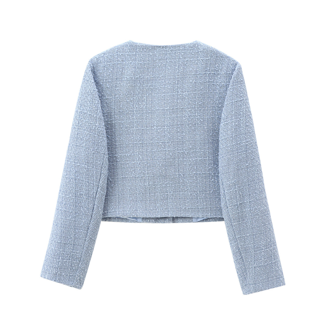 Damen elegante Kurzjacke im strukturierten Tweed-Stil mit praktischen Taschen Drune