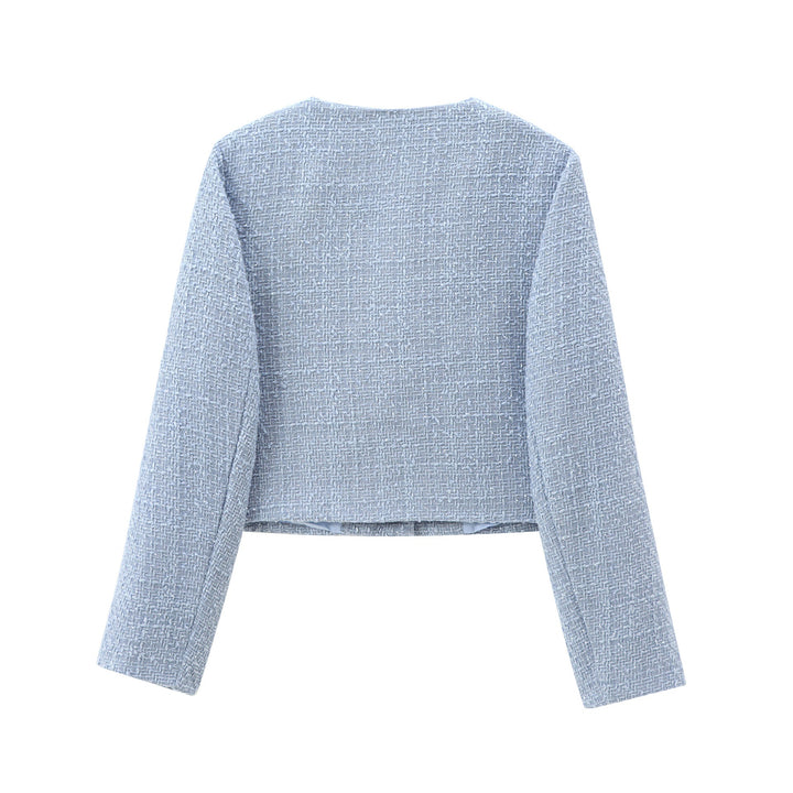 Damen elegante Kurzjacke im strukturierten Tweed-Stil mit praktischen Taschen Drune