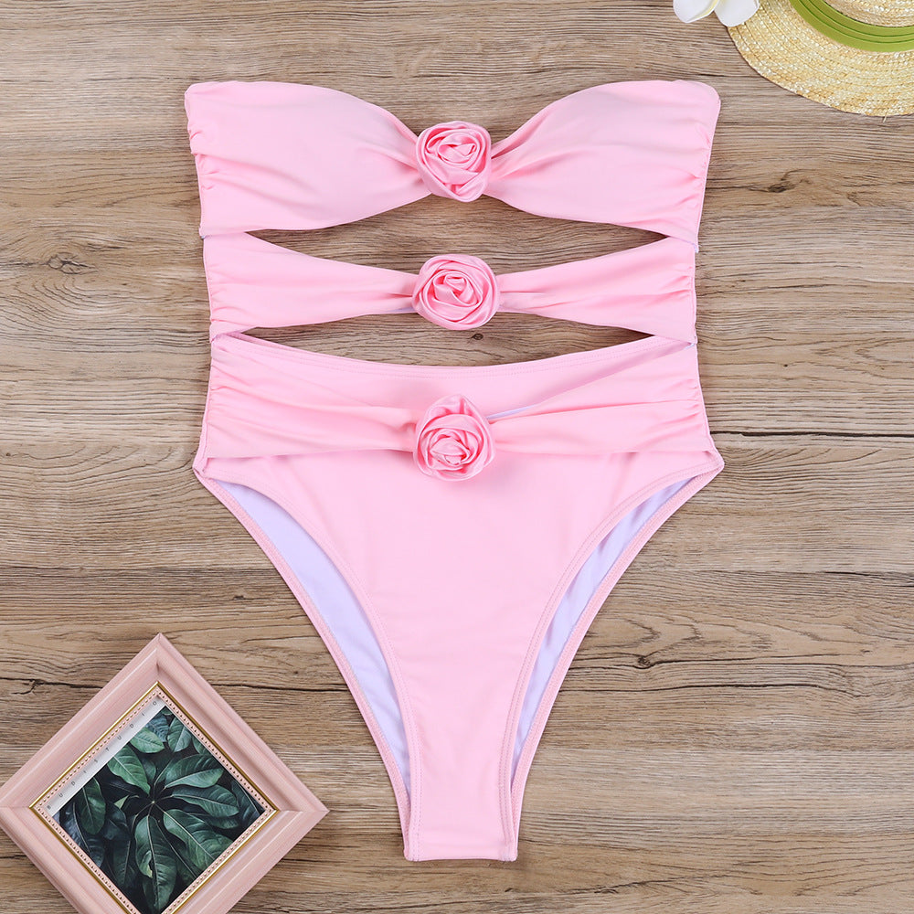 Damen Eleganter Monokini mit floralem Design und Cut-Out-Details Drune