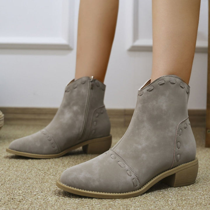 Damen elegante Stiefeletten mit modischen Ziernähten und praktischen Reißverschluss Drune