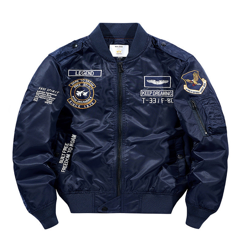 Herren Flight‑Bomberjacke mit Patch‑Applikationen, Ärmel‑Utilitytasche und orangefarbenem Innenfutter Drune