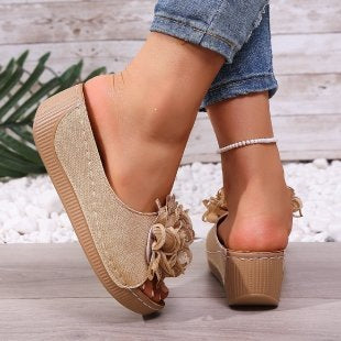 Damen modische Pantoletten mit floralen Applikationen Drune