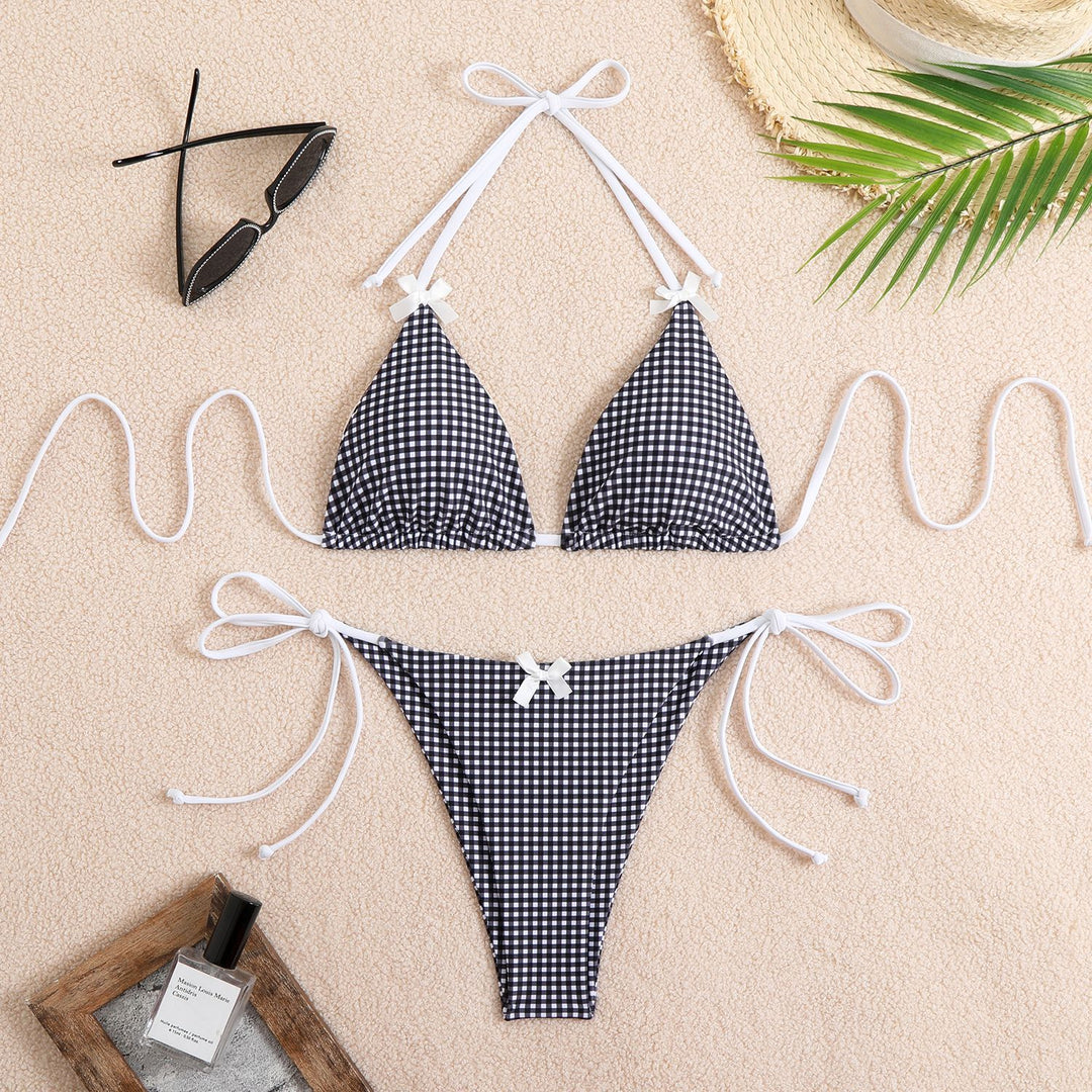 Damen Triangel-Bikini mit verspieltem Karomuster und bindbaren Trägern Drune
