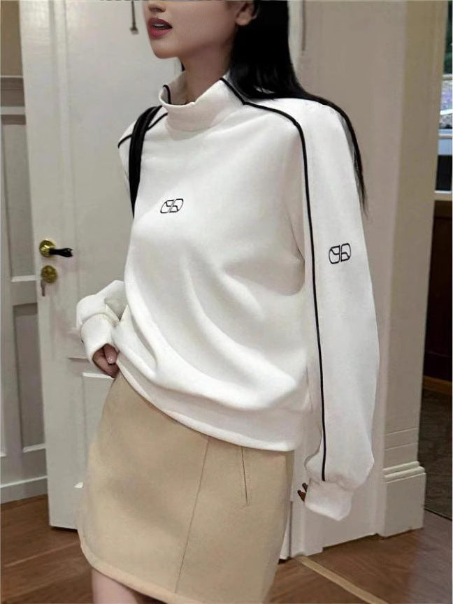 Damen Sportlicher Turtleneck-Pullover mit Kontrastnähten Drune