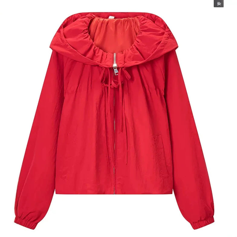 Damen Kurz geschnittene Wollmix-Jacke mit Stehkragen, Reißverschluss und Ballonärmeln Drune