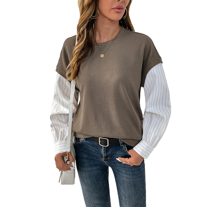 Damen Casual-Longsleeve mit Rippoberteil & gestreiften Blusenärmeln Drune