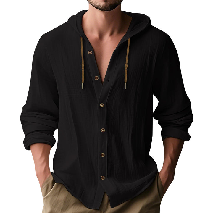 Herren lässiges Hemd mit Kapuze und Knopfdetails Drune