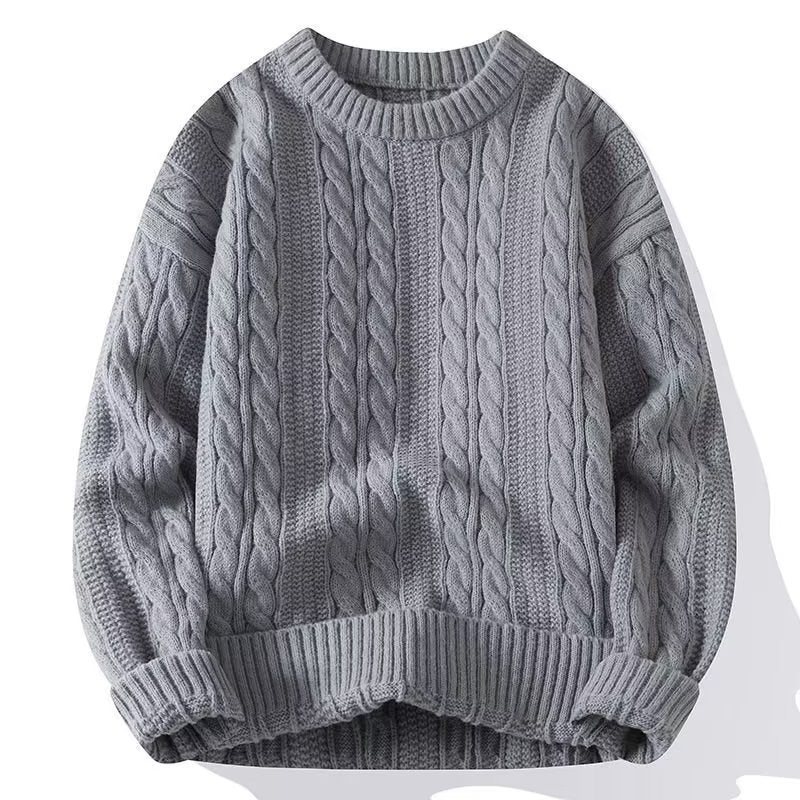 Herren Strickpullover mit strukturiertem Zopfmuster und rundem Halsausschnitt Drune