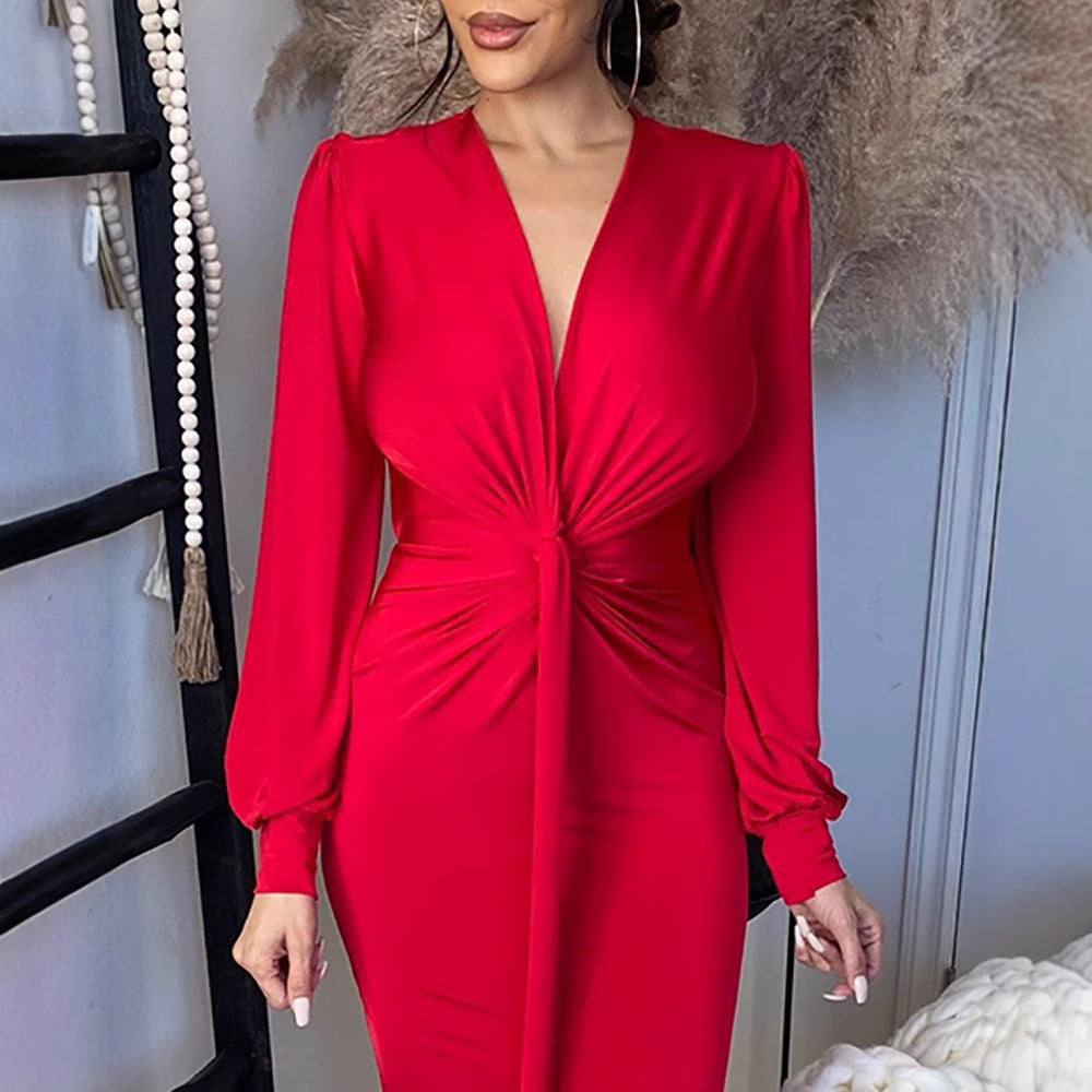 Damen Elegantes Abendkleid mit schimmerndem V-Ausschnitt und figurbetontem Schnitt Drune