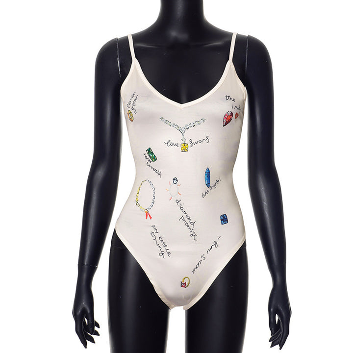 Damen Einteiler Badeanzug mit kreativen Schmuck-Prints Drune