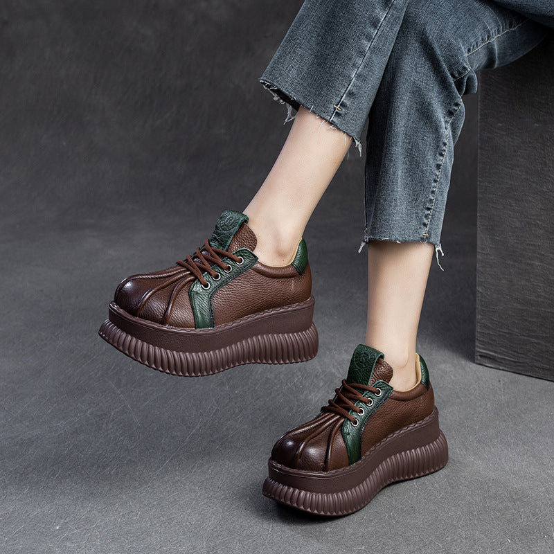 Damen Chunky Plateau-Sneaker aus hochwertigem Leder mit raffinierten Details Drune
