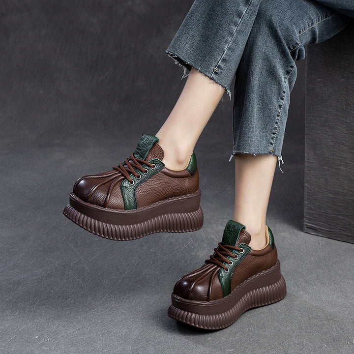 Damen Chunky Plateau-Sneaker aus hochwertigem Leder mit raffinierten Details Drune