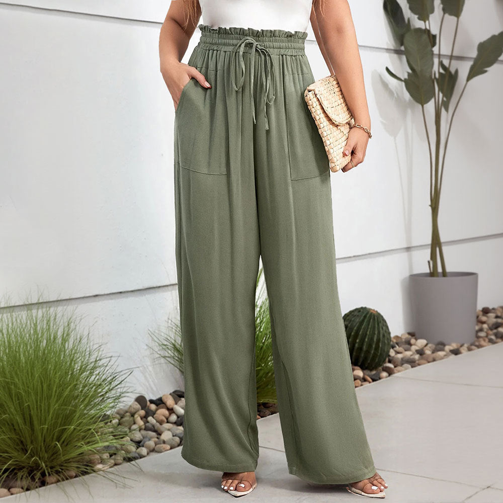 Damen weite Palazzo-Hose mit elastischem Bund und seitlichen Taschen Drune