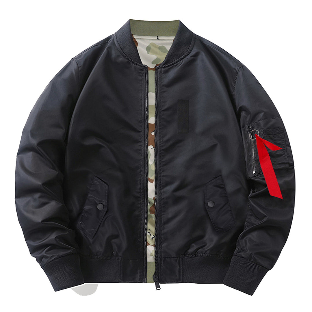 Men's  slim nylon bomber jacket with camouflage lining sleeve zip utility tab Drune
