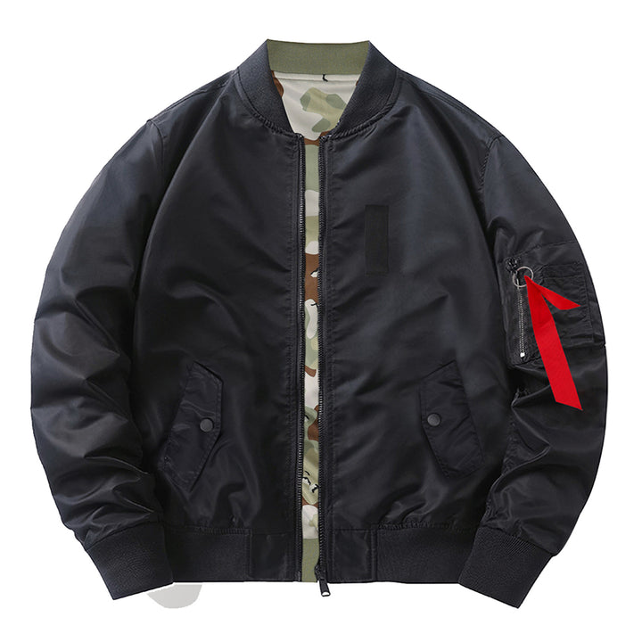 Men's  slim nylon bomber jacket with camouflage lining sleeve zip utility tab Drune