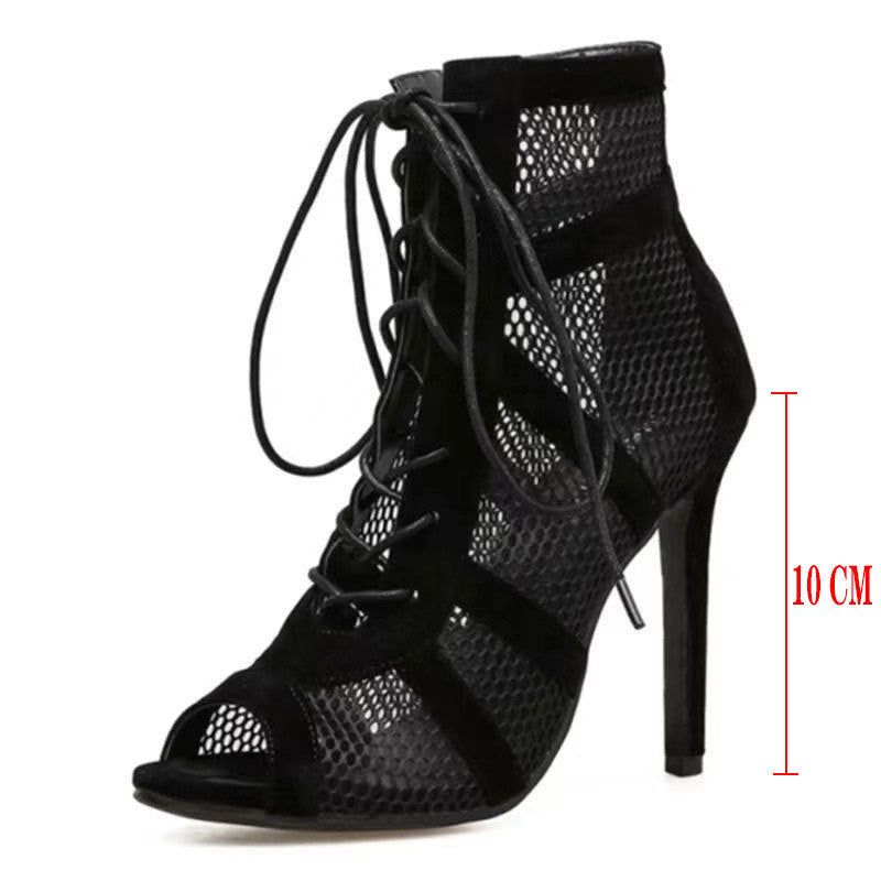 Damen Schnür‑High‑Heel Ankle‑Boots mit Mesh‑Einsätzen und Peeptoe Drune