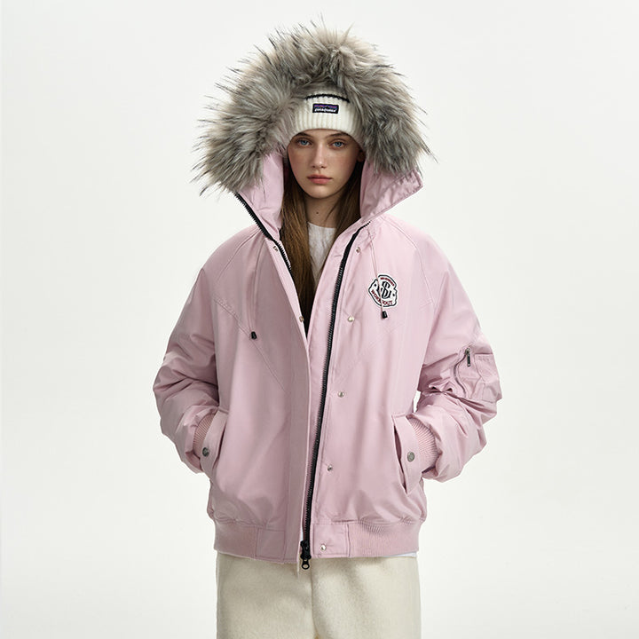 Damen nan oversized Thermo-Parka mit voluminöser Kapuze, abnehmbarer Webpelzblende und Rippbündchen Drune