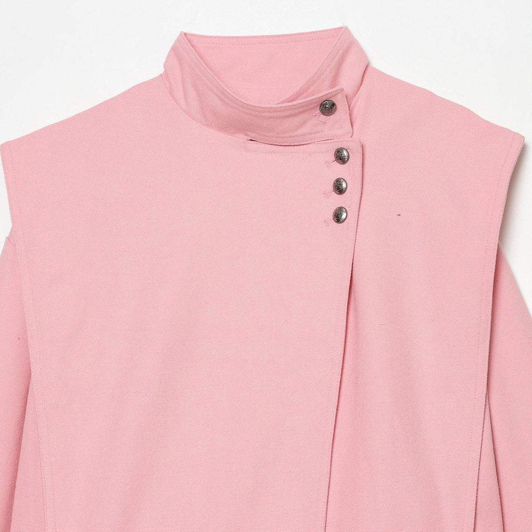 Damen nan kurz geschnittene Stehkragen‑Jacke mit asymmetrischer Druckknopfblende und Cape‑Schulter Drune