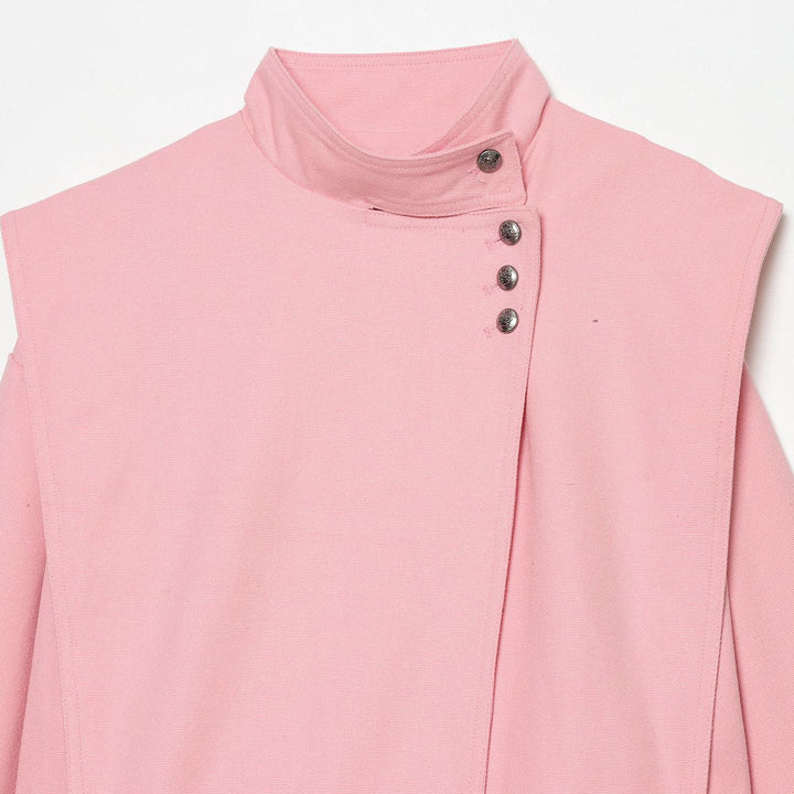 Damen nan kurz geschnittene Stehkragen‑Jacke mit asymmetrischer Druckknopfblende und Cape‑Schulter Drune