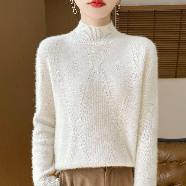 Damen Leichter Mockneck-Feinstrickpullover mit Ajour-Chevron und kaschmirweichem Finish Drune