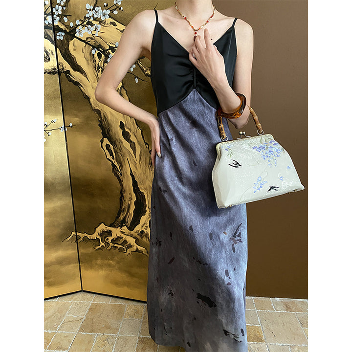 Damen Maxikleid mit elegantem tiefem V-Ausschnitt und raffinierten Spaghettiträgern Drune