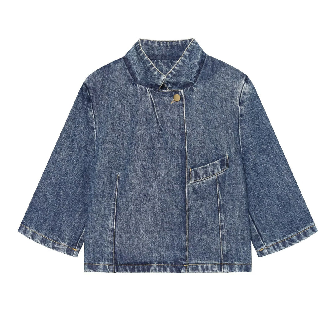 Damen Kurzjacke aus Denim im Boxy-Schnitt mit Stehkragen Drune