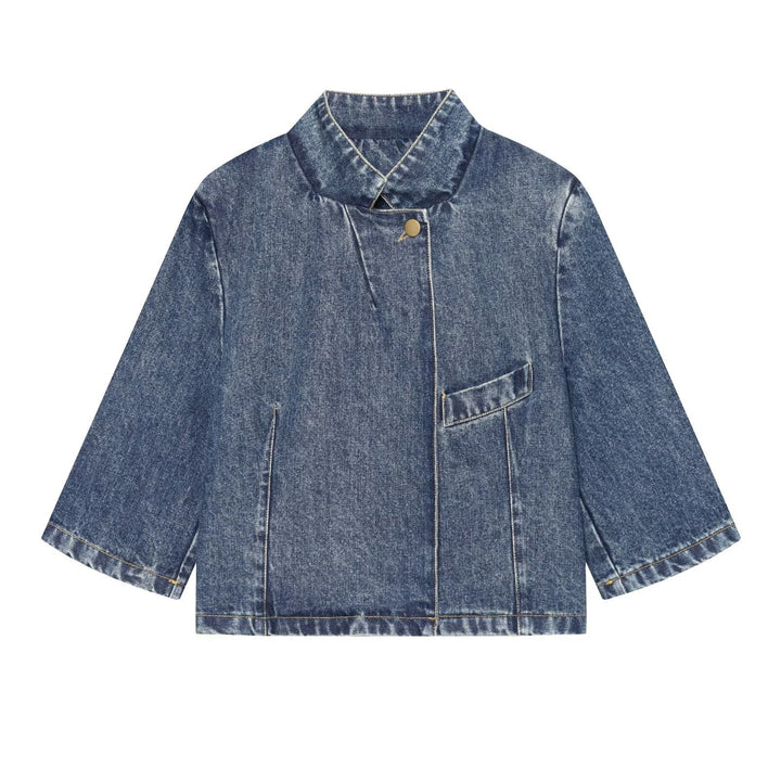Damen Kurzjacke aus Denim im Boxy-Schnitt mit Stehkragen Drune