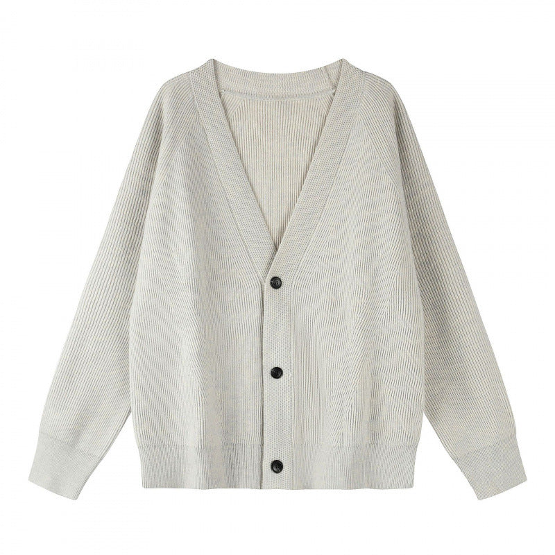 Unisex Boxy-Grobstrick-Cardigan mit V-Ausschnitt, Knopfleiste und Raglanärmeln Drune