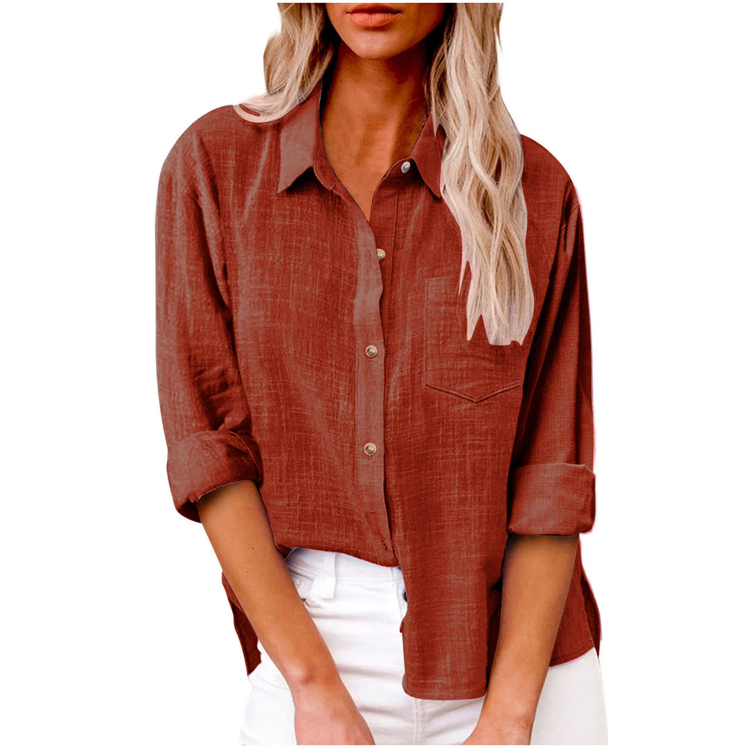 Damen nan oversized Leinen-Baumwollmix Hemdbluse mit Brusttasche und krempelbaren Ärmeln Drune