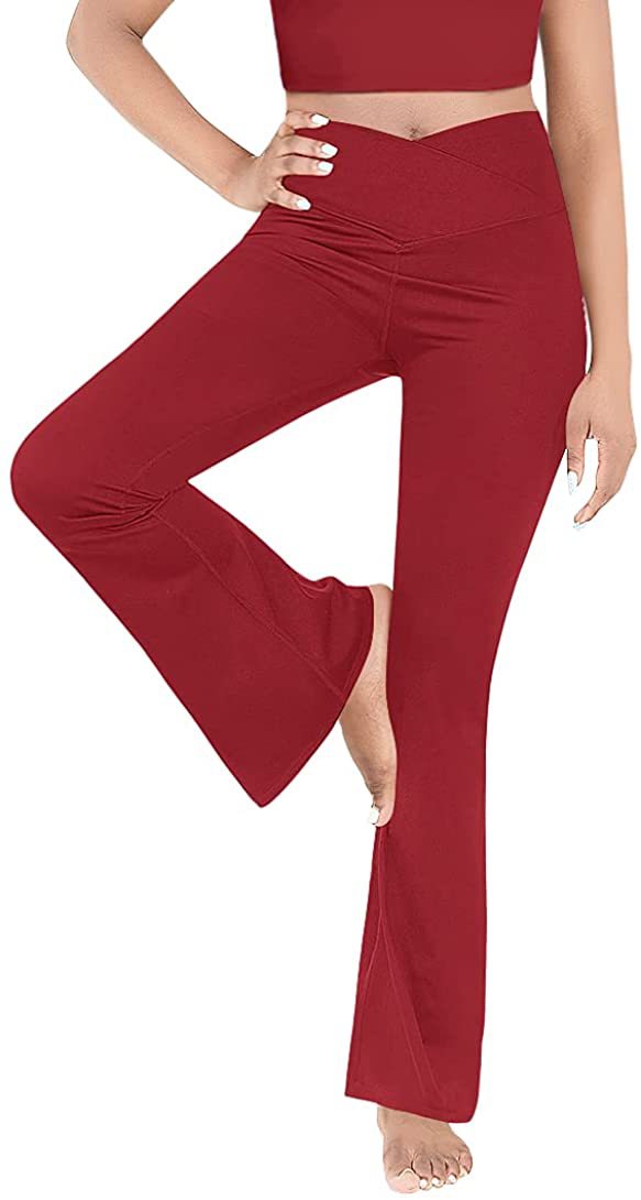 Damen nan taillenhohe Yogahose mit überkreuztem Bund und ausgestelltem Saum mit Schlitz Drune