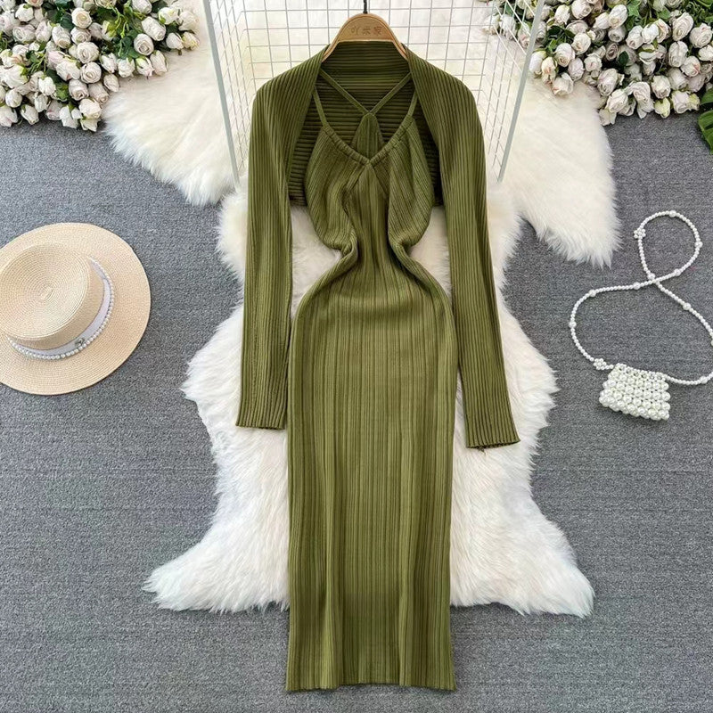 Damen elegantes Maxikleid mit raffinierten Falten und tiefem Ausschnitt Drune