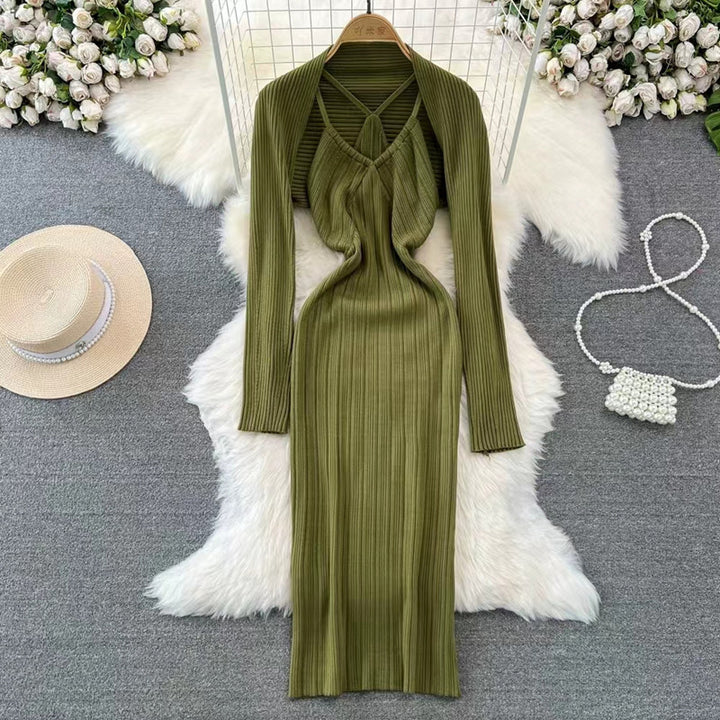 Damen elegantes Maxikleid mit raffinierten Falten und tiefem Ausschnitt Drune