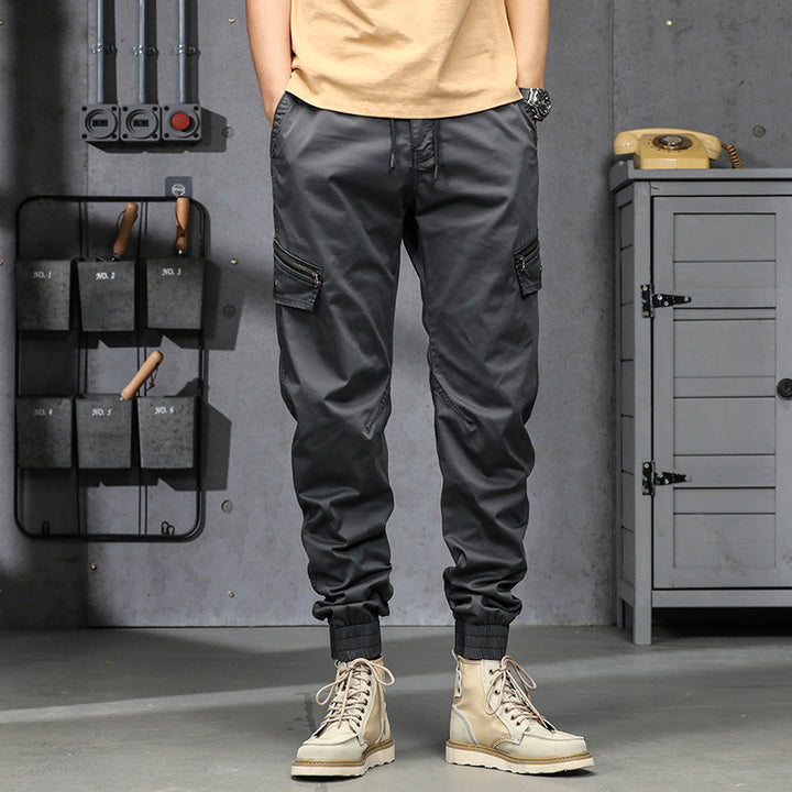 Herren Multifunktionale Cargo-Jogginghose mit Tunnelzugbund, Reißverschluss-Taschen und geripptem Knöchelbündchen Drune