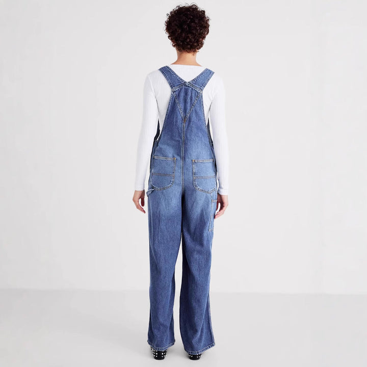 Damen Denim-Latzhose mit weitem Bein und verstellbaren Trägern Drune