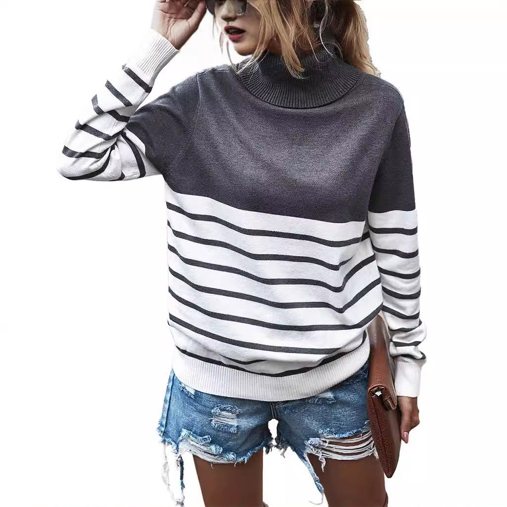 Damen gemütlicher Rollkragenpullover mit Streifenmuster Drune
