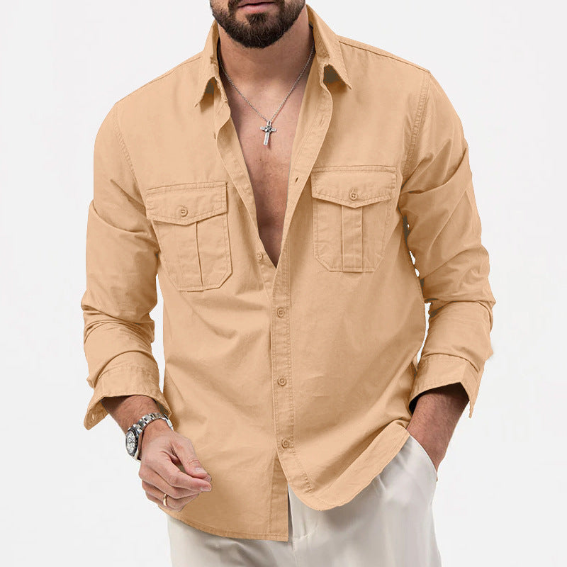 Herren nan legeres Baumwoll-Twill-Hemd mit aufgesetzten Brustklappen und Kentkragen Drune
