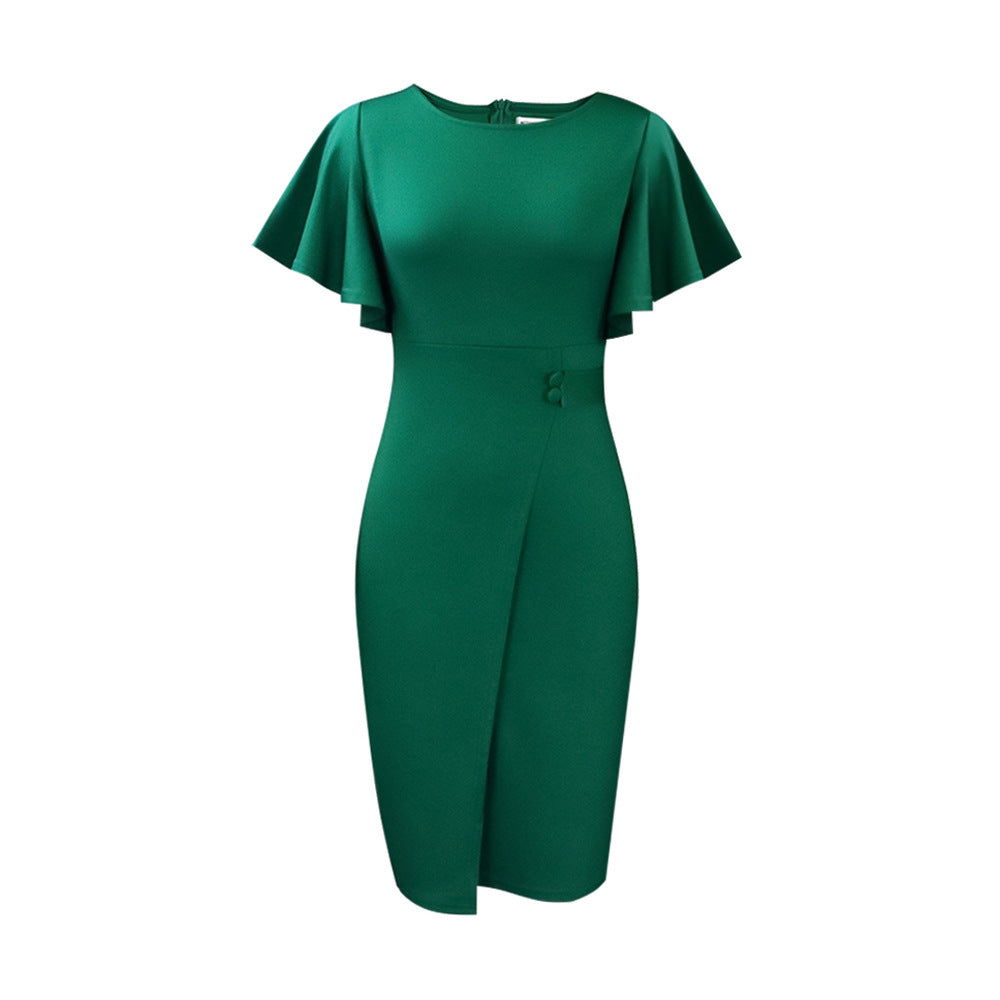 Damen Figurbetontes Kleid mit eleganten Flügelärmeln und asymmetrischem Detail Drune