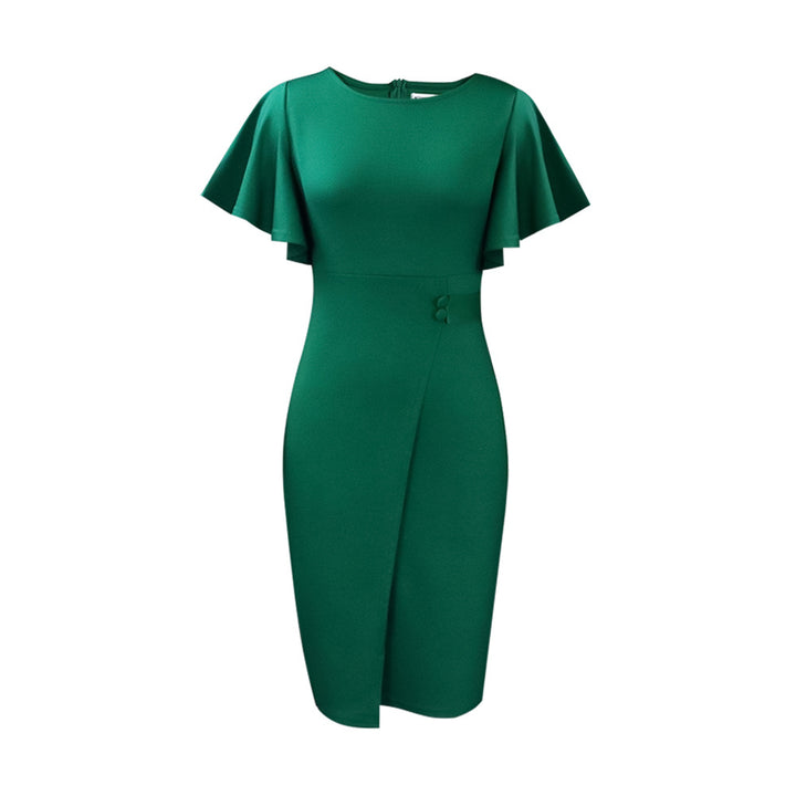 Damen Figurbetontes Kleid mit eleganten Flügelärmeln und asymmetrischem Detail Drune