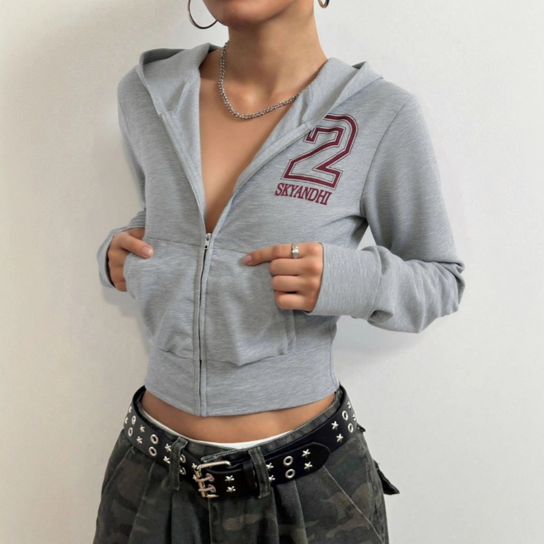 Damen sportliches Crop-Top mit Reißverschluss und hohem Kragen Drune