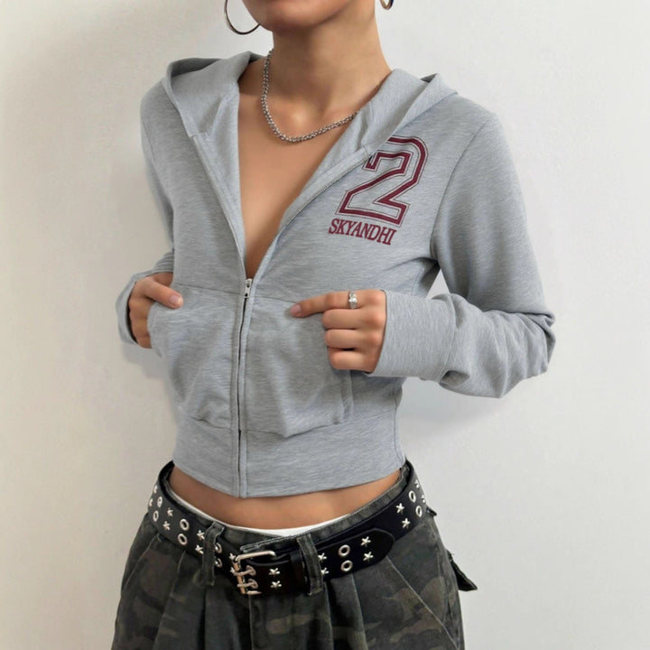 Damen sportliches Crop-Top mit Reißverschluss und hohem Kragen Drune