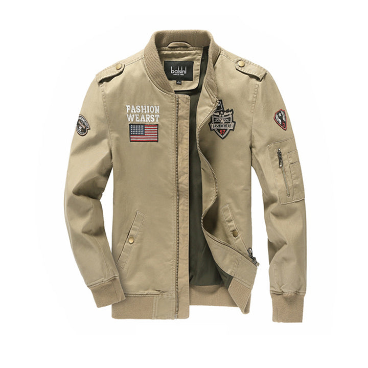 Herren Canvas-Bomberjacke mit Patchdetails, Ärmel-Utilitytasche und Rippbündchen Drune