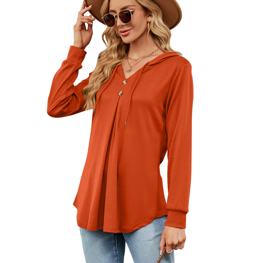 Damen Viskose Hoodie mit Knopfleiste und asymmetrischem Saum Drune