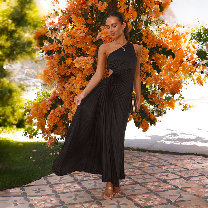 Damen Lange Plisseekleid mit asymmetrischem Schnitt Drune