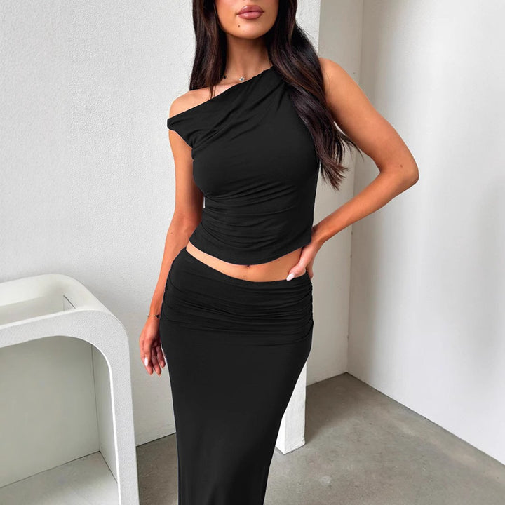 Damen Set aus schulterfreiem Top und Maxi-Rock in gerafftem Design Drune