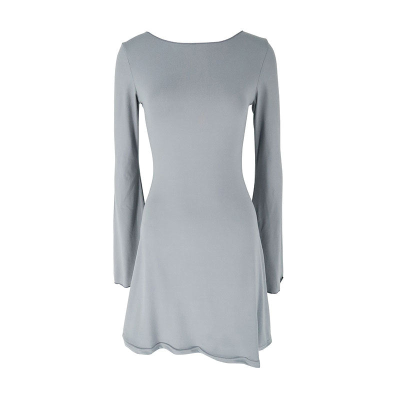 Damen elegantes Langarmkleid mit asymmetrischem Saum und fließendem Schnitt Drune