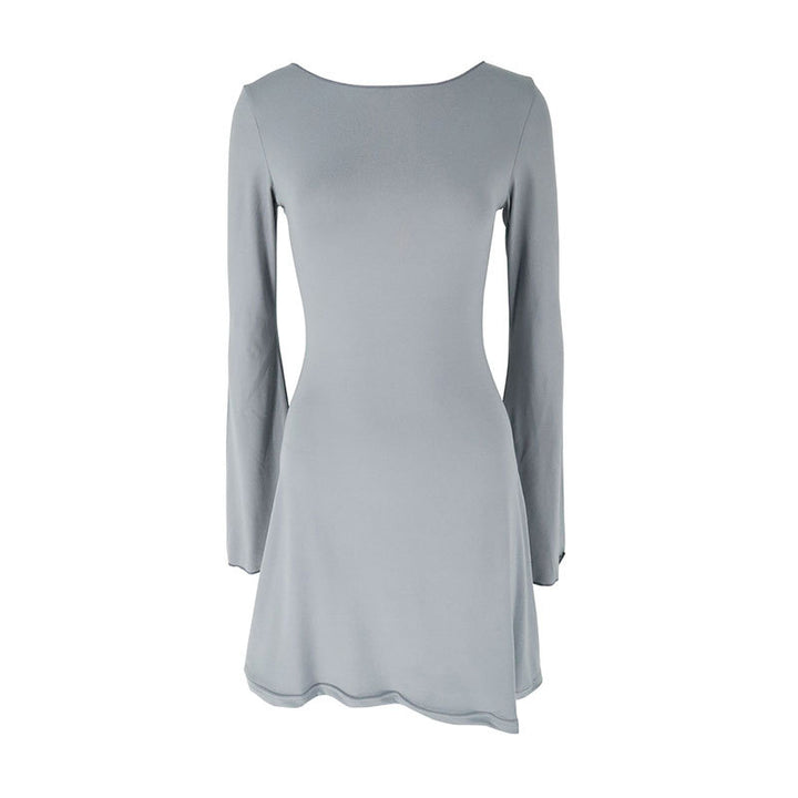 Damen elegantes Langarmkleid mit asymmetrischem Saum und fließendem Schnitt Drune