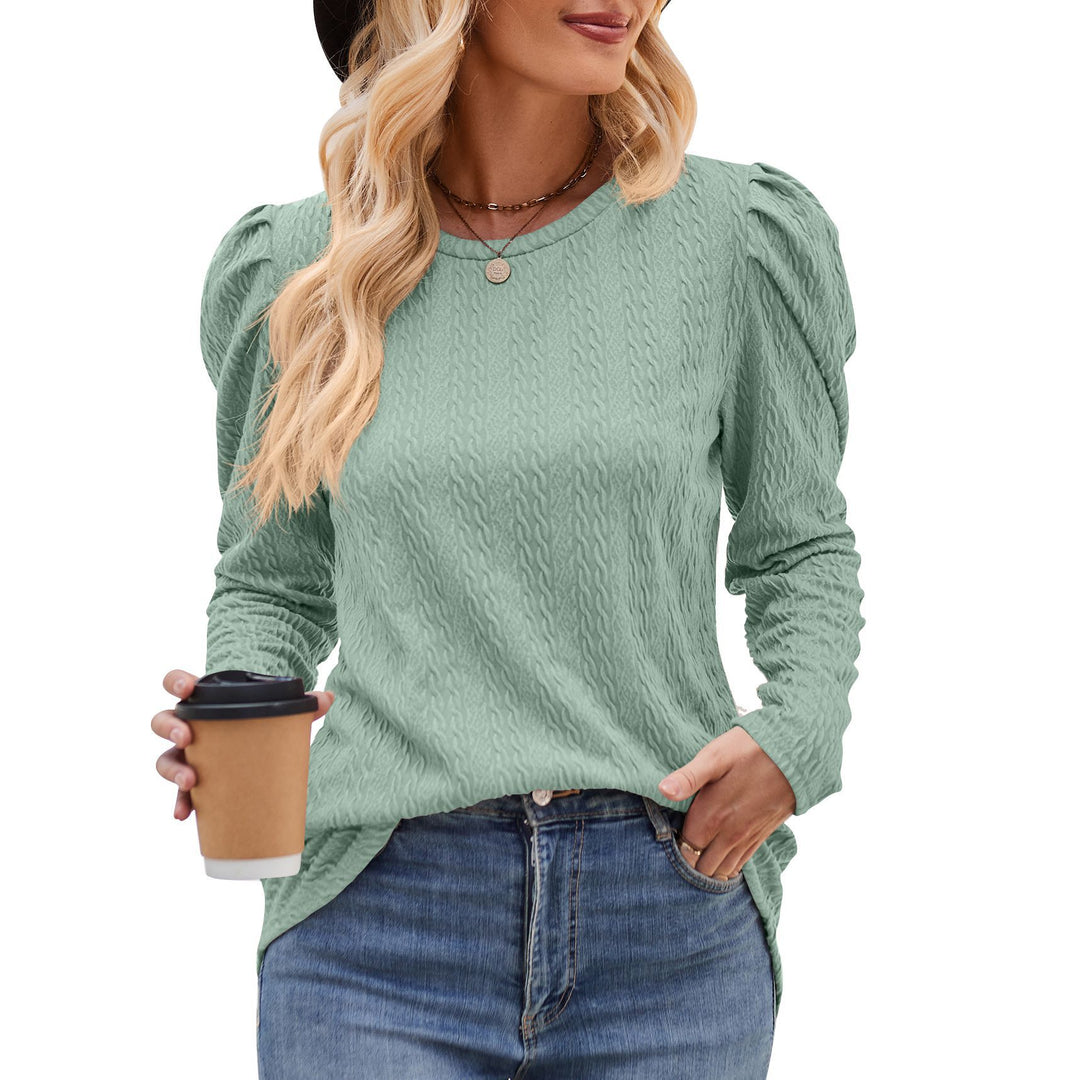 Damen elegantes Langarmshirt mit strukturiertem Muster und Puffärmeln Drune